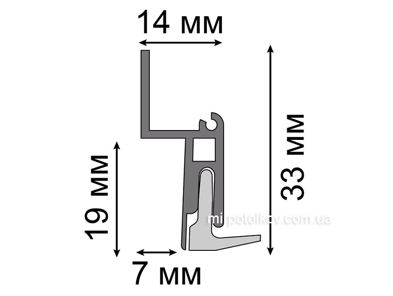 размеры теневого профиля МП8 для натяжных потолков