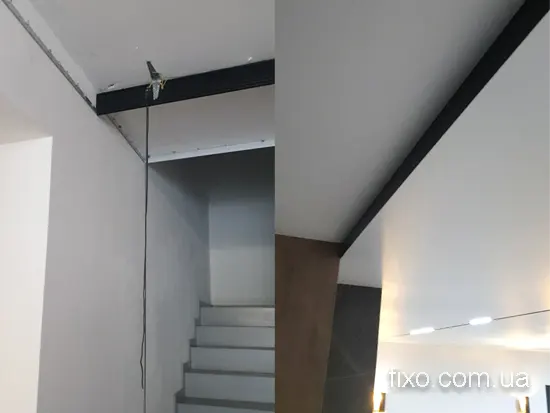 потолок над лестницей - двухуровневый переход