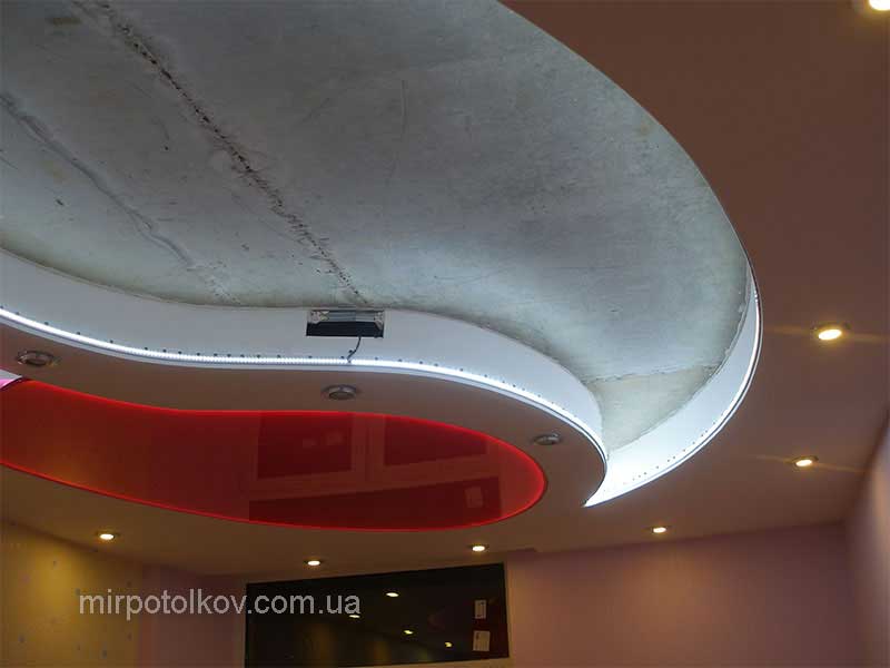 поклейка светодиодной ленты на профиль для натяжного потолка
